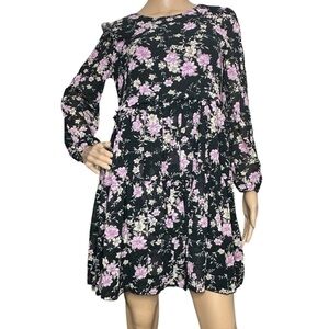 AE purple floral long sleeve ruffle dress, small